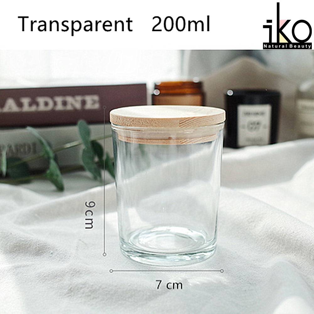 200ml Glass Jar With Wood Cap White/ Transparent/ Black/ Frosted